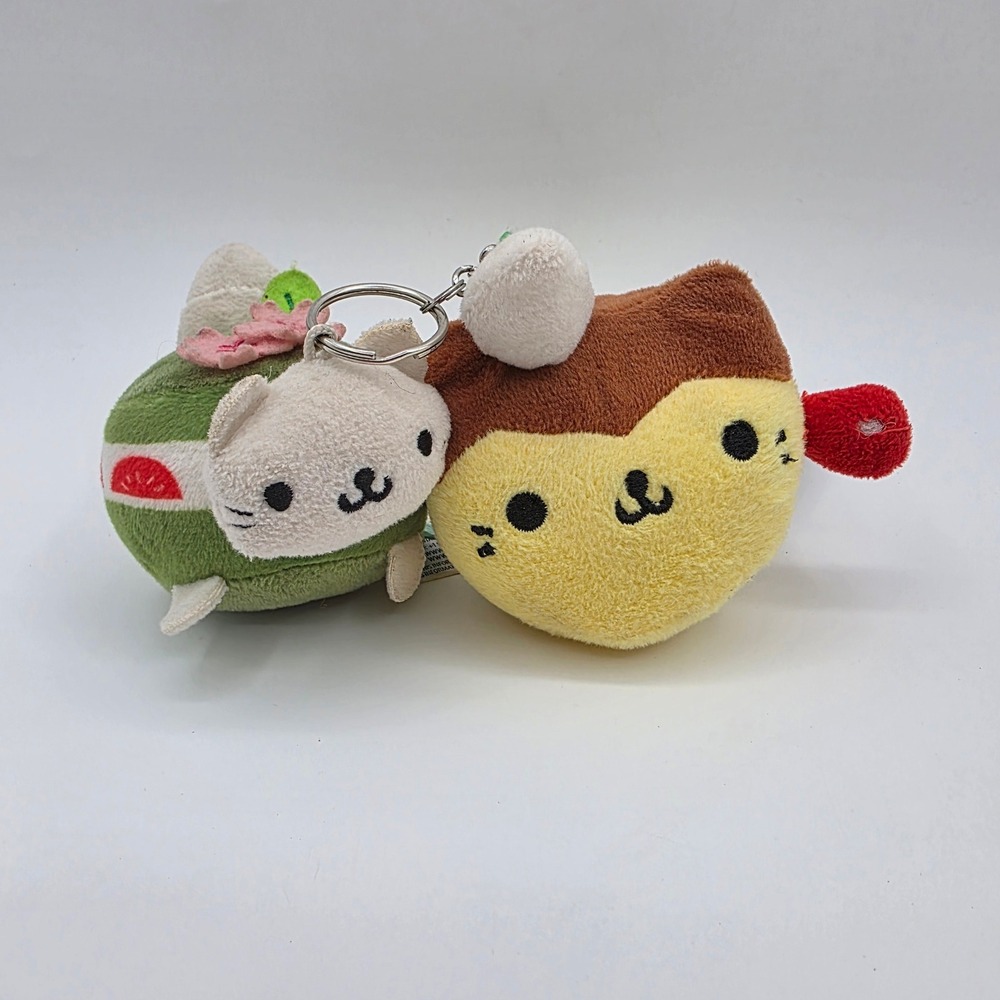 San-X Nyan Nyan Nyanko Food Cat Plush Keychain Set Flan & Matcha 2010-2020 AQI